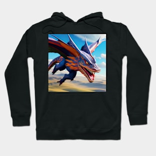 Blue and Orange Dragon with Wings Flying Through Sky Hoodie